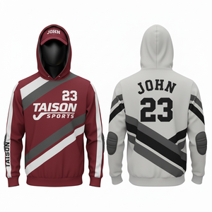 Sudadera con Capucha para Entrenamiento de Hockey sobre Césped para Hombre, 300 GSM, Forro Polar de Poliéster de Alto Rendimiento, Diseño de Paneles Rojo, Blanco y Gris, Logotipo Personalizado por Sublimación - Product Image 1