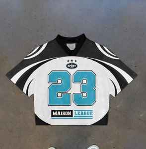 Camisetas de fútbol de poliéster personalizadas con estampado retro, de manga corta, estilo urbano, holgadas, de corte americano, de malla. - Product Image 3