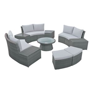 Set Divano Sezionale da Esterno Grigio Chiaro a 10 Pezzi, Combinazione Libera, in Rattan PE, per Conversazione, Arredamento da Giardino - Product Image 5