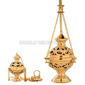 Incensario Grande Bizantino de Latón para Iglesia con Cadenas |   Quemador de Incienso Ortodoxo - DOUBLE VEE EXPORTS - Product Image 2