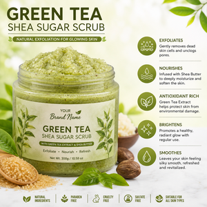 OEM Private Label Green Tea Shea Sugar <b>Scrub</b> Exfoliating <b>Body</b> Polish with Natural Green Tea Extract & Shea Butter for Wholesale - Product Image 3