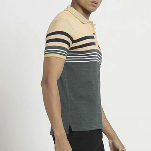 Polo en tricot rayé à manches courtes pour homme, personnalisable avec votre propre logo, design bicolore, coupe classique - Product Image 4