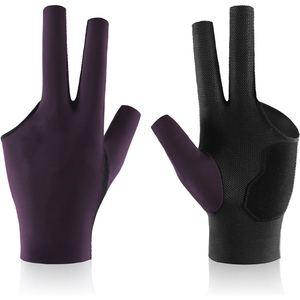 Guantes de snooker de medio dedo, color morado, negro, poliéster, espalda de malla transpirable, unisex, deportivos, para todas las estaciones, fáciles de poner - Product Image 1