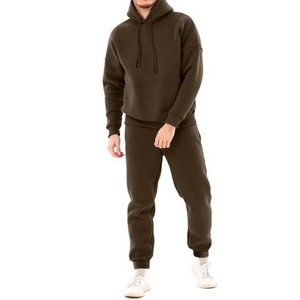 Survêtement à capuche pour homme, marron foncé, couleur unie, coton, coupe classique, avec poches latérales, vêtements d'automne - Product Image 1