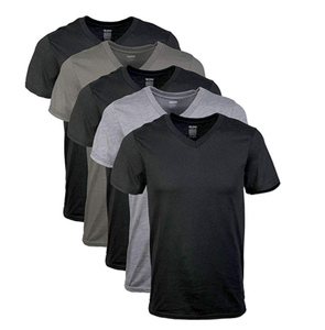 T-shirt en coton à manches courtes et col en V pour homme, couleur olive, coupe classique, style décontracté, respirant, jersey tricoté, couleur unie - Product Image 4