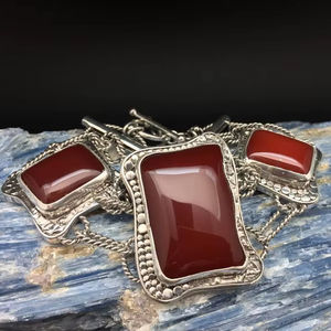 Pulsera de cornalina roja, plata de ley 925, cierre de palanca estilo Bali, pulsera de piedras preciosas hecha a mano, regalo de joyería para mujer - Product Image 1