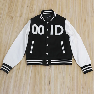 Black white varsity jacket Letter print turn-down collar Regular fit autumn jacket Men's casual varsity wear - Product Image 1