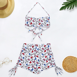 Maillot de bain sexy pour femmes, bikini fendu, imprimé papillon, à lacets, col halterneck, ensemble 2 pièces - Product Image 2