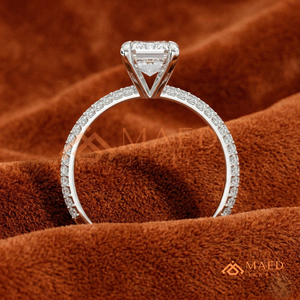 The "Luxe Emerald" <b>Solitaire</b> <b>Ring</b> – 925 Sterling <b>Silver</b> with Triple-Row Pavé Band Classic Multi-Row Micro Pavé - Product Image 3