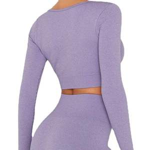 Ensemble de yoga sans couture 2 pièces pour femme de haute qualité, personnalisable avec logo, couleur contrastante, anti-plis, respirant, en bambou avec cordon de serrage - Product Image 5