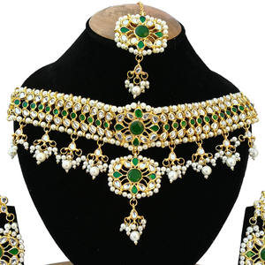 Indian Trendy Classic Choker Engagement Wedding Anniversary Party Jewelry Set Traditional Crystal Kundan Faux <b>Pearl</b> Gold Plated - Product Image 2