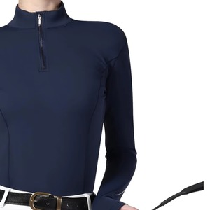 Women Navy Blue Quarter Zip Equestrian Riding Base Layer Shirt Sleeveless Stretch Eco-Friendly Anti-UV Training Show <b>Top</b> Custom - Product Image 3