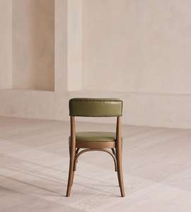 Chaise de salle à manger moderne minimaliste en teck clair avec siège en cuir rembourré, mobilier de salle à manger de luxe pour appartement - Product Image 6