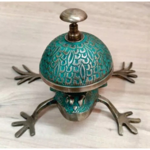 Campana de Escritorio de Latón Antigua Hecha a Mano, Campana de Servicio Náutica de Estilo Vintage para Recepción de Hotel, Oficina, Mesa - Product Image 1