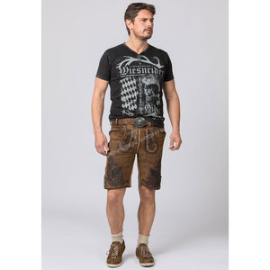 Shorts en cuir suédé de vachette bavarois, style ancien, grande taille, brodés, aspect vieilli, marron, faits à la main, écologiques - Product Image 2