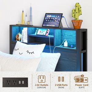 <b>Twin</b> Size Metal <b>Bed</b> <b>Frame</b> with Storage Headboard Charging Station & Bookcase No Box Spring Needed - Product Image 5