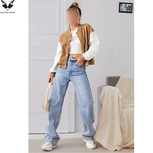 Excellent Fournisseur – Nouvelle Veste Teddy Femme OEM ODM, Couleur Unie, Manches Contrastantes, Col Rond, Manches Longues, Style Court - Product Image 2