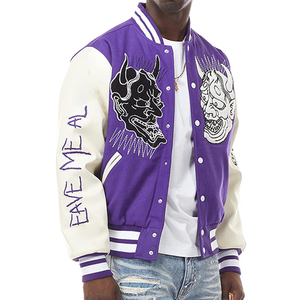 Veste de sport violette pour homme avec motif démon brodé, style streetwear, coupe classique, col rabattu - Product Image 2