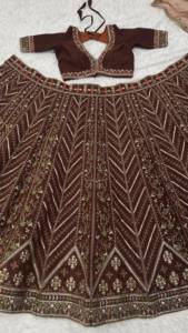 Lehenga Choli traditionnel indien en soie avec broderies de sequins, robe de mariée longue pour femme, tenue de soirée élégante - Product Image 6