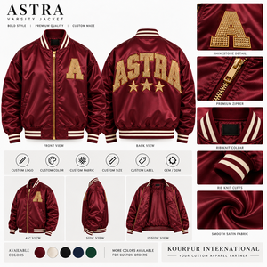 <b>Men's</b> Burgundy Varsity <b>Jacket</b> With Gold <b>Sequin</b> Letter A Front Zipper Preppy Style Regular Fit Turn-down Collar - Product Image 4