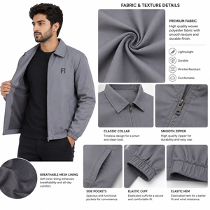 Chaqueta Ligera con Cierre para Hombre, Cortavientos Casual con Cuello, Prenda Exterior Elegante para Uso Diario, Chaquetas para Hombre al por Mayor, EE. UU. - Product Image 5