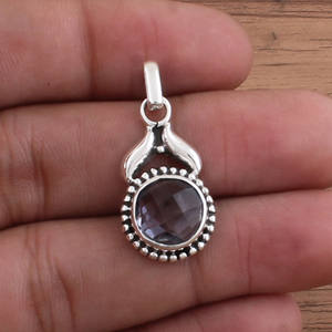 Colgante de Amatista Natural Vintage al por Mayor, Plata de Ley 925, Chapado en Platino, con Puntos, Hecho a Mano, Fabricante de Dijes de Piedras Preciosas al por Mayor - Product Image 6