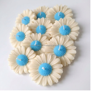 Artisanal Botanical Sculptural Candles – Realistic Blue Daisy Design Scented Home Accent - Product Image 2