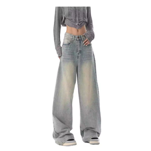 Vaqueros anchos de mujer, gris lavado, de talle alto, corte holgado, rectos, de mezclilla, estilo streetwear - Product Image 5