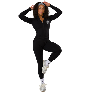 Womens Cropped Zip Jacket <b>Black</b> <b>Long</b> <b>Sleeve</b> Structured Fit Minimal Athleisure Outerwear <b>Top</b> - Product Image 3