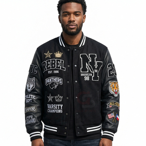 Chaqueta Varsity personalizada en oferta, para hombre, con bordado chenille, mangas de cuero, chaqueta de invierno, chaqueta Varsity de béisbol con letras personalizadas. - Product Image 3