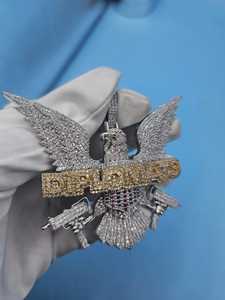 Colgante de águila de plata de ley 925 con moissanita, estilo hip hop, unisex, con texto 'Diplomats' y diseño de pistolas - Product Image 3