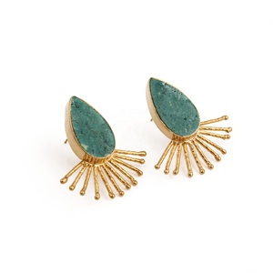 Turquesa Sunburst Hecho a mano Chapado en oro Latón Boho Declaración Stud Pendientes al por mayor - Product Image 4