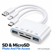 Lecteur de cartes USB C SD TF 5 en 1 avec hub OTG et prise de charge pour téléphone portable, appareil photo, photographie, sauvegarde de photos de voyage