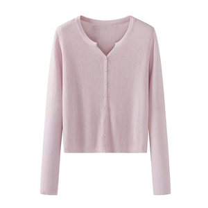 Cardigan en tricot côtelé rose à manches longues, boutonné sur le devant, couleur unie, pull pour homme, vêtement de printemps - Product Image 1