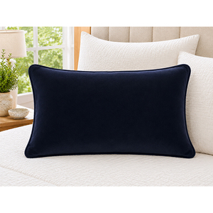 Housse de coussin lombaire en velours de qualité supérieure |   Coussin rectangulaire décoratif bleu marine de luxe pour canapé, lit et décoration intérieure - Product Image 1