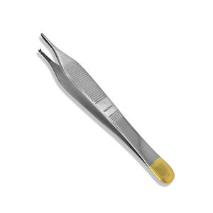 Pinzas de Cirugía Plástica T/C Adson de 4.75" (12cm), Rectas, Punta Fina, Carburo de Tungsteno, Semi-Recubiertas en Oro, Instrumento Quirúrgico - Product Image 1