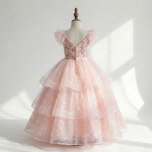 Vestido de Fiesta de Lujo Rosa con Bordado Brillante para Niñas Adolescentes, Vestido de Princesa con Flores para Boda, Fiesta, Concurso, Evento Formal - Product Image 2