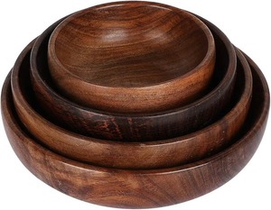 Ensemble de bols en bois d'acacia faits à la main, bols à salade en bois naturel, vaisselle de cuisine écologique, vente en gros - Product Image 1