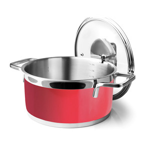 Casseruola Rossa con Coperchio e Manici in Acciaio Inox, Pentola da Cucina da 2,5 Quarti - Product Image 2