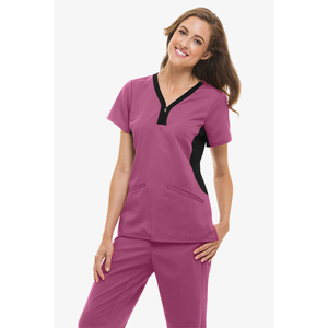 Tenues médicales OEM pour femmes, col en V, nylon et élasthanne, vêtements de travail d'hôpital, uniforme confortable, respirant, sur mesure - Product Image 4
