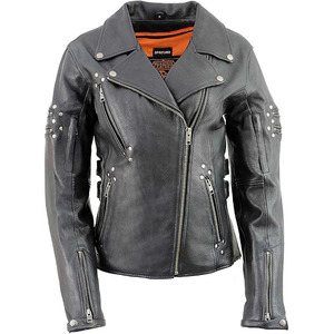 SAMROZ SPORTS Women's Classic Premium Leather Motorcycle MC Style Riding Jacket - Product Image 2
