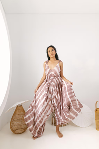 Women’s Boho Tie Dye Maxi Jumpsuit Sleeveless Wide Leg <b>Beach</b> Romper Casual Summer Palazzo Jumpsuit - Product Image 3