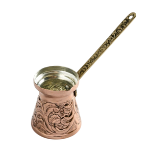 หม้อกาแฟทองแดงแกะสลักทำมือแบบดั้งเดิมของตุรกี พร้อมด้ามจับไม้ ใช้กับเตาได้ - Product Image 5