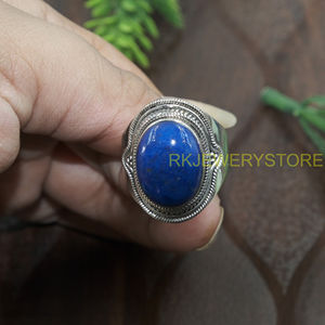 Natural Lapis Lazuli Gemstone <b>Ring</b> 925 Sterling Silver Handmade Boho <b>Statement</b> <b>Ring</b> Vintage Designer Jewelry Gift for Him Unisex - Product Image 4