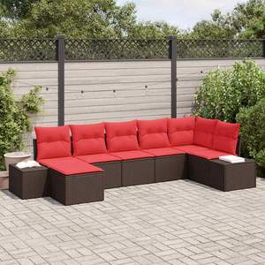 Ensemble de canapés de jardin en polyrotin marron 7 pièces avec coussins - Product Image 1