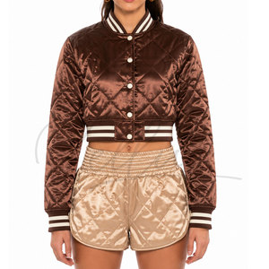 Chaqueta Varsity Corta Personalizada para Mujer, Chaqueta Bomber Varsity con Mangas de Satén, Chaquetas Varsity Cortas con Letras - Product Image 1