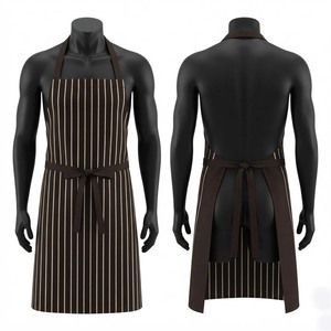 Delantal de Chef Premium de Lona de Mezcla de Algodón y Poliéster de 220 GSM, Marrón Crema con Rayas Verticales, Unisex, con Logotipo Personalizado Serigrafiado - Product Image 1