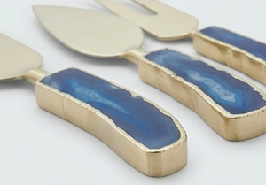 Elegant Gold <b>Cheese</b> <b>Knife</b> <b>Set</b> With Blue Agate Handles Durable Metal Utensils For Kitchen Dining Use And Restaurant Use - Product Image 3
