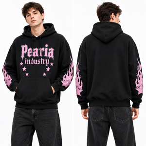 Sudadera con Capucha Negra con Estampado de Letras Rosa, Hombros Caídos, Corte Regular, Estilo Urbano - Product Image 3