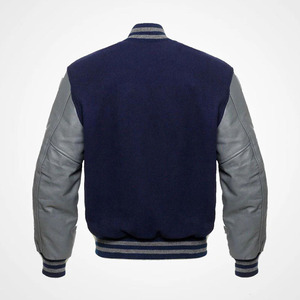 Chaqueta Varsity Gris para Hombre con Parche, Mangas de PU Negras, Rayas Rojas, Cuello Camisero, Ropa Casual de Otoño - Product Image 5